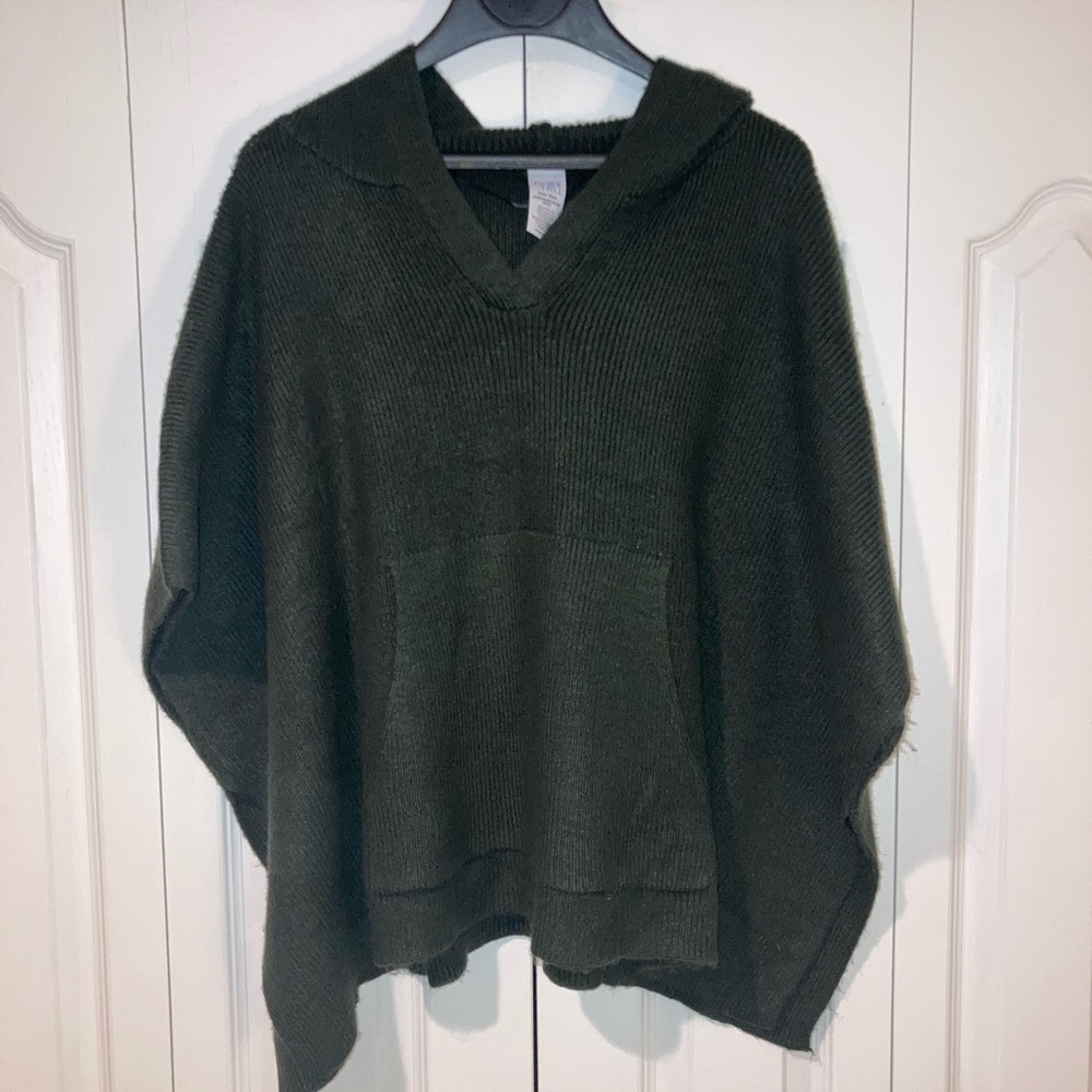 Time and Tru Olive Poncho Sweater